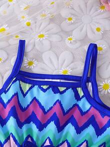 2pcs/Set Girls Boho Tribe Print Sleeveless Jumpsuit, Slightly Stretchy, Regular Fit, With Bow Detail On Adjustable Straps, Suitable For Outdoor/Vacation Romper, Spring/Summer - Multicolor - View 6