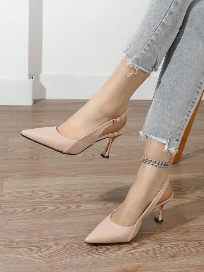 Nuevos zapatos de tacón alto elegantes de color nude para el verano, sandalias de tacón de gatito de punta afilada, adecuados para vestidos, fiestas y bodas en primavera/verano