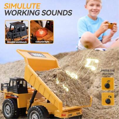 Remote Controlled Dump Truck 2.4 GHz RC Truck, 1:14 Remote Control Excavator For Beach Toys, With Sound, 4WD Mine Construction Vehicle Toy With LED Light And Metal Cabin For Children From 3 4 5 6 7 Years