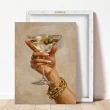 1pc Canvas Wall Art, Framed Wall Painting, Fashionable Martini Glass Poster, Charming Wall Art, Hand-Held Cocktail, Bar Decor, Modern Champagne Pattern, Suitable For Kitchen Or Lounge, Room Decor, Modern Home Decor, Fashionable Decor, Dorm Decor, Collegiate Art, Living Room Decor, Kitchen Decor, Dining Room Decor - Multicolor - View 4