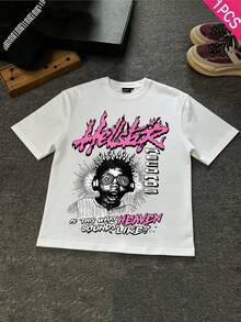 Tween Boy Cotten Clothes,Y2K-Inspired Letter Print T-Shirt - Casual Crew Neck, Short Sleeve, Machine Washable - Perfect For Spring/Summer/Fall,Fashion, Streetwear, Unisex, Men, Women - trắng - Xem 1