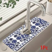 1pc Blue And White Porcelain Pattern Faucet Mat, Polyester, Quick Drying, Easy To Clean, Suitable For Kitchen And Bathroom, Easy Installation, Daily Decor, Gift, Bathroom Mat, Faucet Mat, Faucet Accessory - Multicolor - View 12