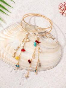 1 chiếc vòng tay charm sinh vật biển phong cách Bohemian dành cho nữ, vòng tay Boho với mặt dây chuyền hình sao biển, rùa và vỏ sò, trang sức cá tính mùa hè nhiệt đới. - vòng tay sinh vật biển - Xem 4