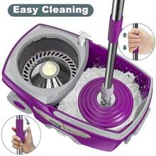Linlin Stationery Store Dual Compartment Spin Mop And Bucket Mop And Bucket With Wringer Set 360°Rotating Spinning Mopping For Floor Cleaning With 6 Microfiber Replacement Heads 61" Extended Handle 2X Wheel - Màu tím - Xem 2