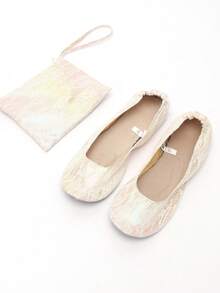 Spring/Summer New Yellow Lace Ballet Flats, Lightweight Barefoot Foldable Slip-On Ballet Shoes, Indoor Dance Slippers For Women - Light Yellow - View 5