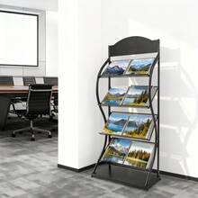 Floor-Standing Magazine Rack Information Rack Storage Rack Newspaper Rack Display Rack Manual Book Rack Single Page Simple Iron (Black) - 1PC - View 1
