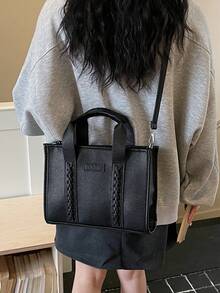 1 pieza Bolso de mujer de verano de unicolor 2026, bolso de hombro/bandolera minimalista, bolso cuadrado pequeño y versátil de moda para uso diario, ir al trabajo, citas, compras - Negro - Ver 5
