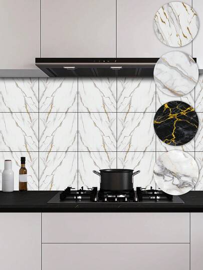 Gạch ốp tường tự dính vân đá cẩm thạch 3D vàng - Chất liệu vinyl dày, chống thấm nước, thích hợp trang trí nhà bếp, phòng tắm và nhà cửa.