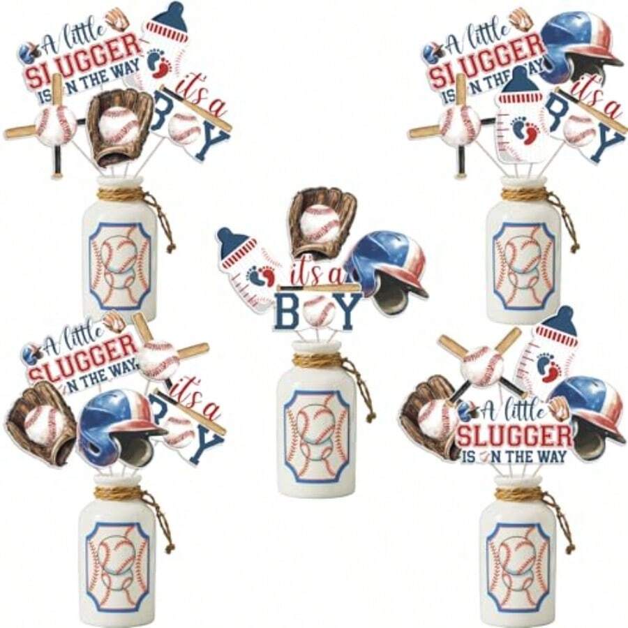 DCheereveal Baseball Baby Shower Decorations For Boy A Little Sler Is On The Way Centerpiece Baseball Themed Table Decorations Sports Themed Birthday Gender Reveal Party Plies - 如圖所示 - 查看 1
