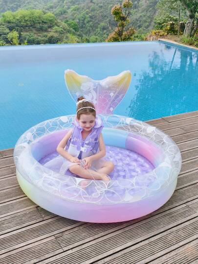 Gradient Thick Quality PVC Inflatable Swimming Pool, Anti-Slip Bubble Bottom Design, Exquisite Mermaid Tail Shape, Portable Summer Outdoor Water Game Accessory Suitable For Backyard, Beach And Outdoor Party