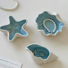 Decorative Ceramic Jewelry Tray, Seashell, Starfish Shaped Trinket Dish, Ceramic Ring Earring Holder, Ocean Theme Decor Plate For Rings, Earrings, Necklaces, Bracelets, Watches, Keys, Home Decor For Bathroom, Bedroom, Office Best - 2pcs - View 2
