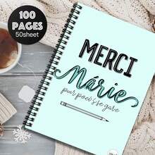 French Romantic Style Spiral Notebook, Cover Printed With "Merci Marie" And French Phrases, Showcasing An Artistic Vibe. 100 Pages/50 Sheets, Suitable For Work Records, Study Notes, And Daily School Use. Also An Thoughtful Gift For Graduation, Birthday, And Other Occasions. Can Be Used As A Diary, Daily Planner, Or Memo Pad To Record Your Wonderful Moments. - V - View 3