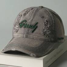 1 Piece Vintage Distressed Fashion Versatile New Baseball Cap Unisex Washed Large Head Circumference 3D Letter Embroidery Couple Duckbill Cap - Grey - View 13