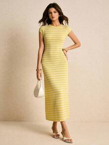 Vestido ajustado de mujer con rayas de moda, de verano - Amarillo - Ver 9