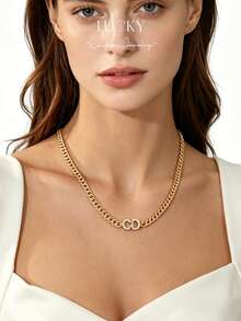 Customized Zirconia Name Necklace, Cuban Chain, Personalized Letter Necklace, Stainless Steel Nameplate Jewelry Gift For Women - Full Diamond Necklace - View 9