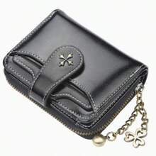 Classic Short PU Wallet For Women & Men, Portable Hasp Closure Coin & Card Holder, Slim Cash Purse For Work, Business, Commute, Office, College, Ideal Gift For Teachers, Boyfriend, Husband, Father, Brothers, Uncle & White-Collar Workers - 黑色 - 查看 10