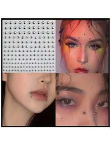 1pc Y2K Sexy Body Jewelry Stickers, Including Lip Stud Stickers, Fake Nose Rings, Eyebrow Stud Stickers, Lip Rings And Eyebrow Stickers, Rhinestone Face Decorations For Parties And Music Festivals, Temporary Tattoo Body Art Stickers Without Piercing, Eye Makeup Accessories - Multicolor - View 4
