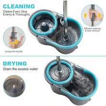 Spin Mop And Bucket, 360° Mop & Handle, Wet And Dry Use, 4 Reusable Microfiber Refills, Hands-Free Cleaning For Hardwood, Tile, - A - View 6