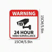 1pc 24-Hour Video Surveillance Warning Sticker With Camera Icon - Waterproof, UV-Resistant, Suitable For Windows And Motorcycle Trunk Covers, Scratch-Resistant, Transparent Text Design, High-Contrast, Suitable For Christmas Decoration - A - View 2