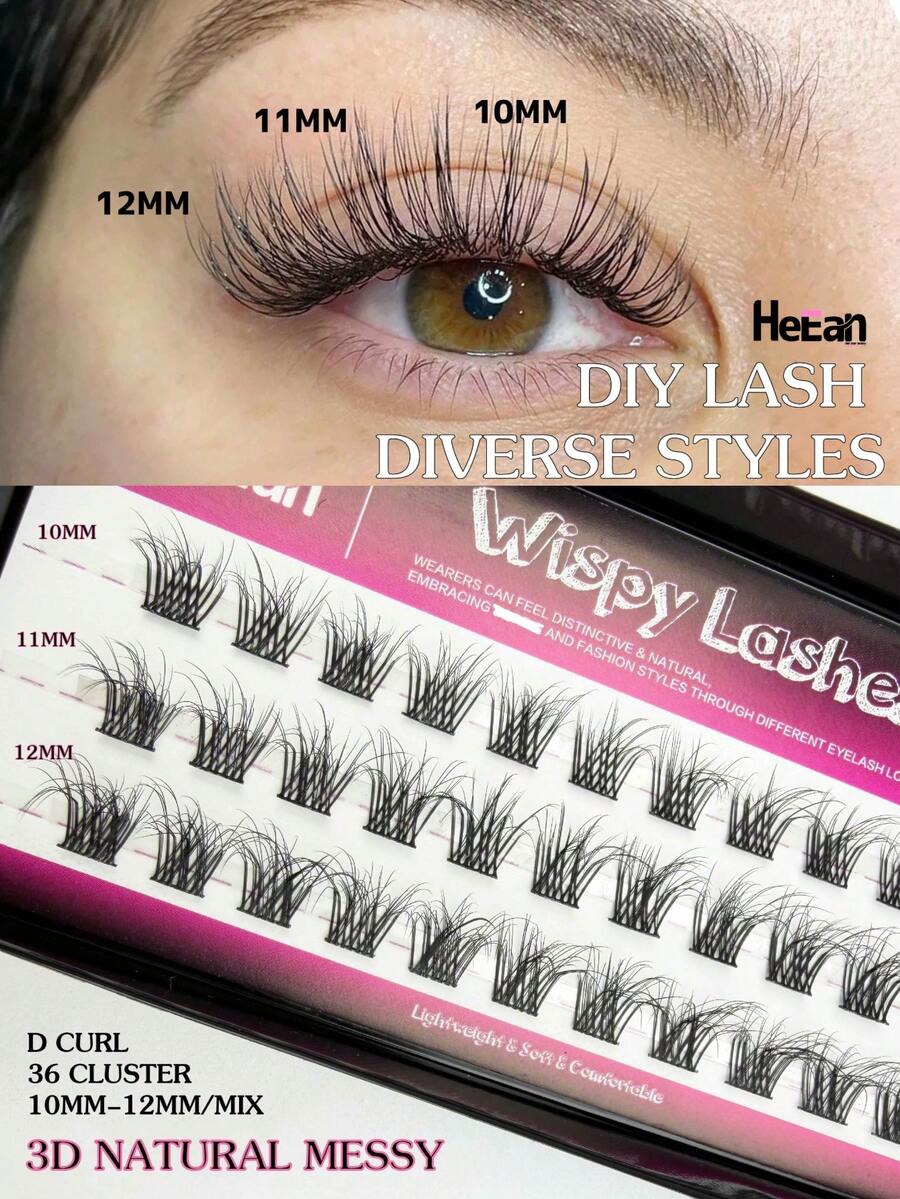 36 Cụm Mi Giả D Curl - Mi giả tự nhiên, mềm mại, độ dài hỗn hợp 10-12mm, tự nối mi tại nhà.