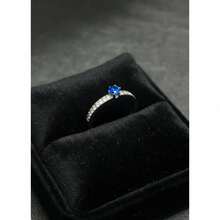 Stainless Steel Silver Solitaire/Stacking Ring With Colored Zirconia Stone, 4mm, For Graduation Or Debutante Parties. - Blue - View 1