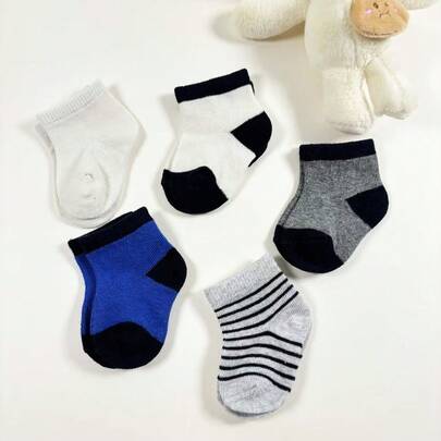 5双装新生儿条纹多功能婴儿短袜，吸湿透气，适合日常穿着