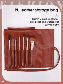 7PCS Makeup Brush Set+1pc Storage Bag - Brown - View 6