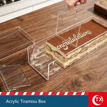 TX Transparent Acrylic Tiramisu Box, Rectangular Design With Lid, Includes Tiramisu Template And Scraper, Suitable For Cheesecake, Ladyfingers And Other Baked Goods, Essential For Holiday Parties, Birthdays, Gatherings And Home Kitchen - Multicolor - View 5