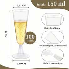 10/25/50 Pieces Reusable Clear Champagne Flutes, 150ml Plastic Cocktail Party Glasses For Parties, Weddings And Large Celebrations - View 6