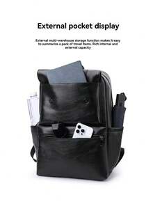 Men's PU Leather Flap Backpack Water Resistant Laptop Bag For Business & School - Fits 15.6" - Multicolor - View 7