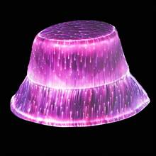 Multicolor LED Fiber Bucket Hat - Cyberpunk Glow-In-Dark Cap For Techno Parties Night Glow Outdoor Cap For Concerts/Camping - White - View 5