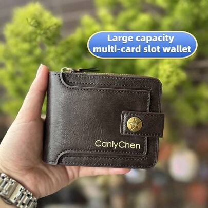 1Pc Men's Pu Leather Wallet, Large Capacity Multi-Card Slot Wallet, Ideal Gift For Men/For Father/For Boy Friend