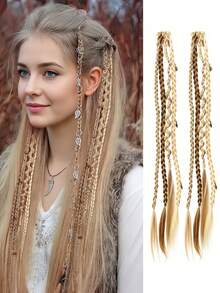 Bohemian Long Hair Braid, Hand Woven Synthetic Wig Braid With Decorative Hair Accessories, Hair Clip Braid, Simple And Easy To Wear, Suitable For Women's Daily Use And Gatherings - Multicolor - View 15