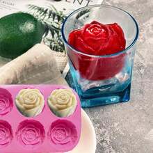 Forma de silicone grande em formato de rosa com 6 cavidades, ideal para chocolate artesanal, mousse, gelatina, suco congelado, doces e outras preparações. - Multicolorido - Ver 6