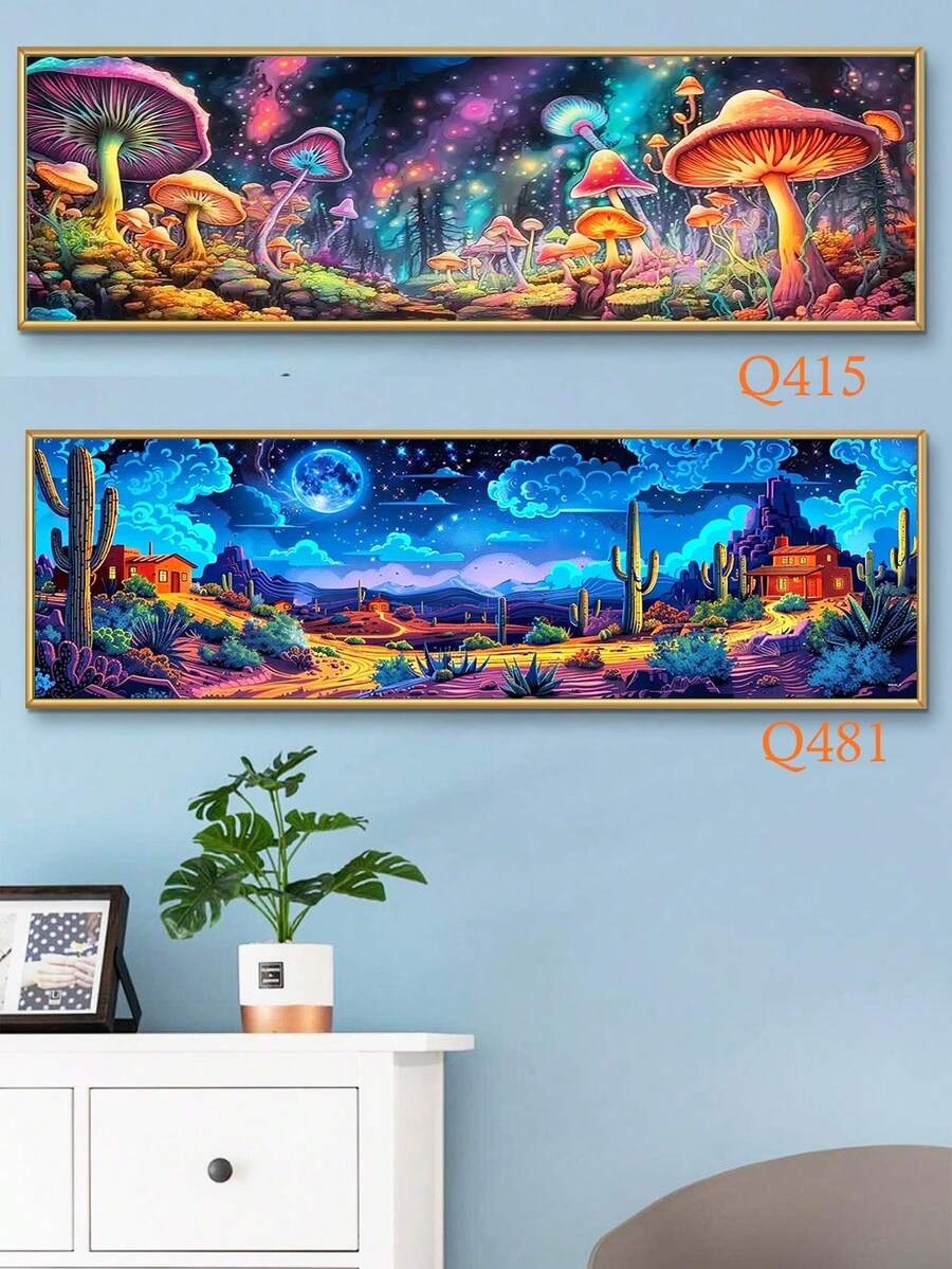 5D DIY钻石画套装,超大尺寸90x30厘米全钻圆形钻石工艺艺术套装,适合成人,最佳家居墙面装饰艺术品,理想的圣诞节和万圣节减压礼物 - 駝色 - 查看 1