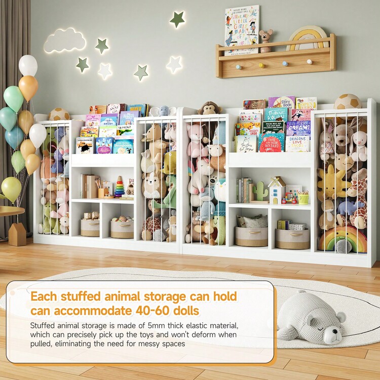 ONBRILL 2-In-1  Toy Storage Organizer, 4-Tier Stuffed Animal Storage With Bookshelf, Kids Toy Storage Shlef With 3 Open Cube With Rounded Corners, Bookshelf For Kids Room, Playroom, Bedroom, White - 白色 - 查看 6