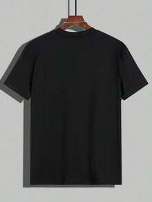 Men's Short-Sleeved T-Shirt With The Word "PARIS" And Gradient Stripe Pattern - Casual And Comfortable Clothing, Suitable For Outdoor Sports In Summer, Made Of Blended Polyester Fabric, Round Neck, Lightweight And Soft. - 黑色 - 查看 2