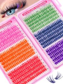 MEM 640pcs Cluster False Eyelashes, 8-16mm Length, Available In 30D/40D/50D/60D/80D/100D 6 Colors, Also Includes Cat Eye Colored Styles. Natural, Thick And Full, With 1 Colored Lash Included, Suitable For Beginners - 彩色 - 查看 3