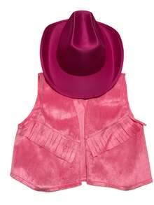 Children's Cowboy Style Kit – Hat + Vest With Fringe - Pink - View 6