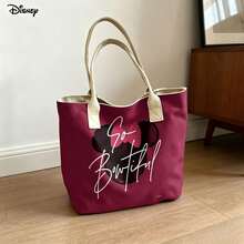 Miniso 迪士尼米妮帆布手提袋，可爱“So Beautiful”印花单肩包，日常使用 - 黑色 - 查看 10