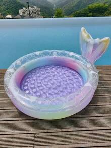 Piscina inflável de PVC espesso e de alta qualidade com efeito degradê, fundo antiderrapante com bolhas, formato requintado de cauda de sereia, acessório portátil para jogos aquáticos ao ar livre no verão, ideal para quintal, praia e festas ao ar livre. - Multicolorido - Ver 9