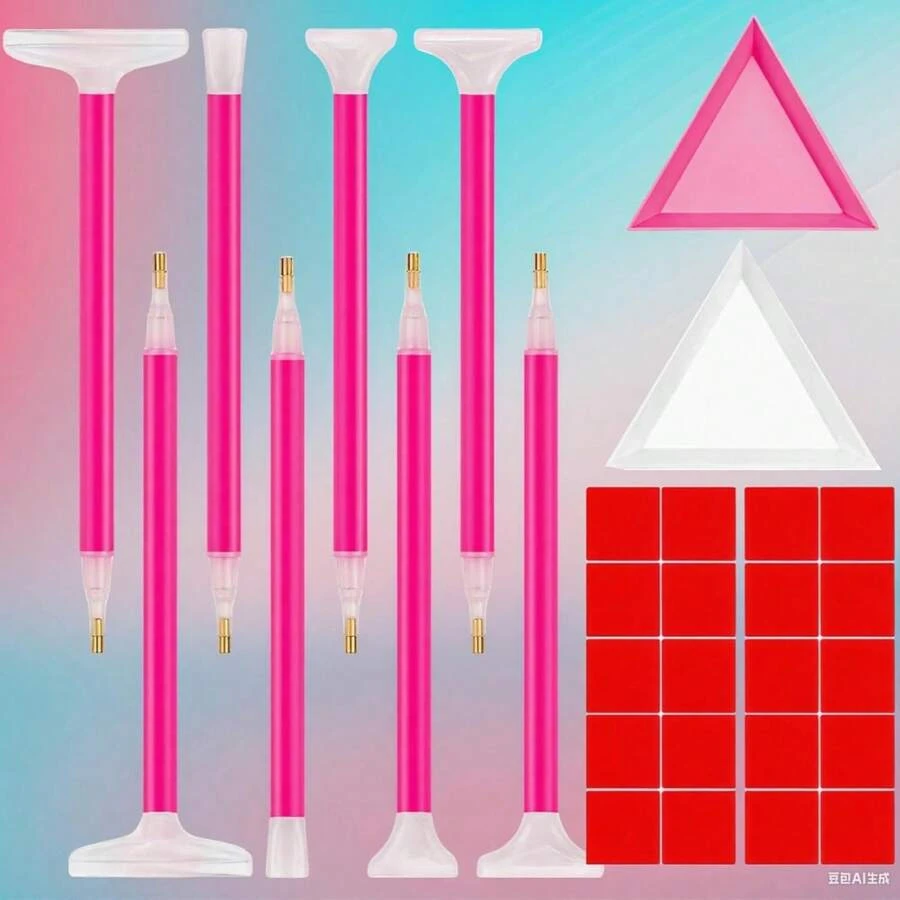 30-Pack Rhinestone Picker Tool Kit - 8Pcs Rhinestone Dotting Pens With Dual-Ended Tips(4 Sizes) +2 Storage Trays &Amp; 20 Clay - Rhinestone Picker Dotting For DIY Nail Art Craft Crystals Charms (Pink) - White - View 1