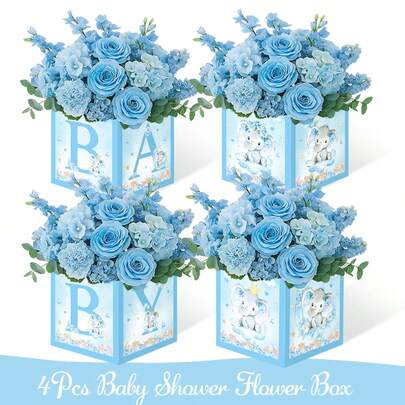 4 Hộp hoa hình voi xanh dương trang trí tiệc mừng em bé, hộp hoa chữ BABY màu xanh dương, hộp hoa cho bé trai có chữ cái, hộp quà trang trí, trang trí tiệc mừng em bé, trang trí tiệc sinh nhật lần thứ nhất, đồ dùng cho tiệc tiết lộ giới tính, trang trí bàn làm việc, trang trí sinh nhật đầu tiên.
