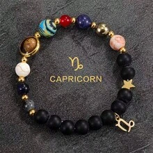 1条宇宙行星串珠手链，包含12个星座图案，黑色男士串珠手链 - 黑色 - 查看 19