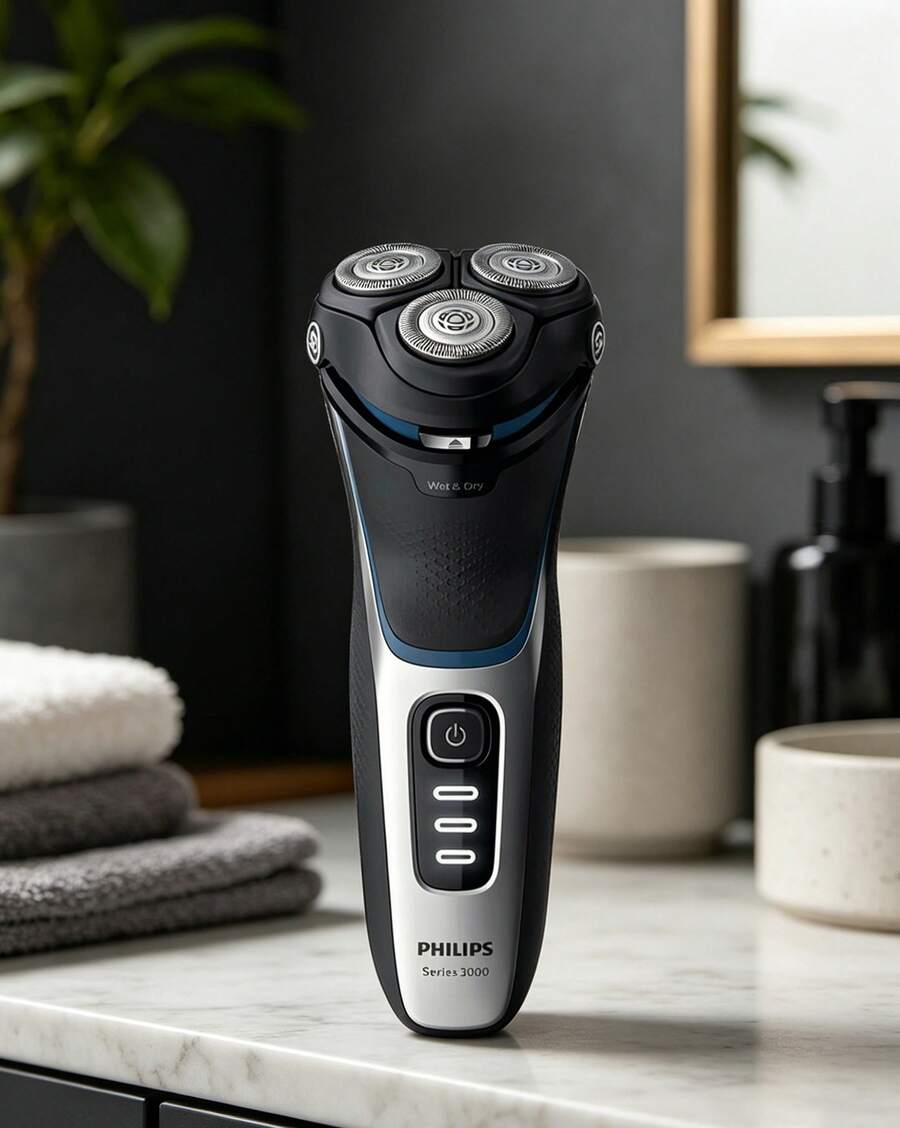 PHILIPS S3216/12 电动剃须刀，干湿两用，带鬓角修剪器，强劲马达，全身可水洗，剃须效果极佳，电池续航时间长，充电速度快 - 黑色 - 查看 1