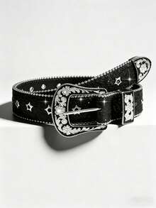 1 pieza Cinturón de mujer casual y de moda con lentejuelas - Accesorio versátil para jeans de mezclilla, artículo esencial, cinturón de mujer - Negro - Ver 15