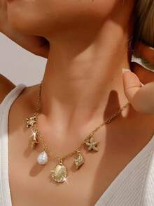 1PC Fashionable And Unique  Creative Ocean Necklace Suitable For Women's Daily Wear - Gold - View 6
