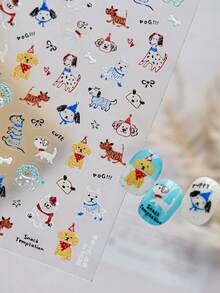 1pc 5D Embossed Kawaii Simple Line Puppy Nail Art Stickers Relief Cartoon Colorful Dog Manicure Decorations Decal Accessories DIY - Multicolor - View 2