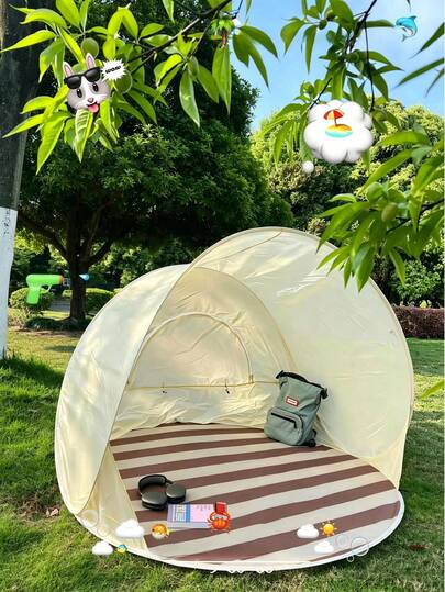 Durable Waterproof Pop-Up Tent, Anti-Tear Ergonomic Design, Suitable For Outdoor Enthusiasts, Elegant Sunshade For Surfing, Boating, Sightseeing, Blocks Harmful UV, Includes Striped Ground Mat And Portable Storage Bag, Essential Summer Accessory
