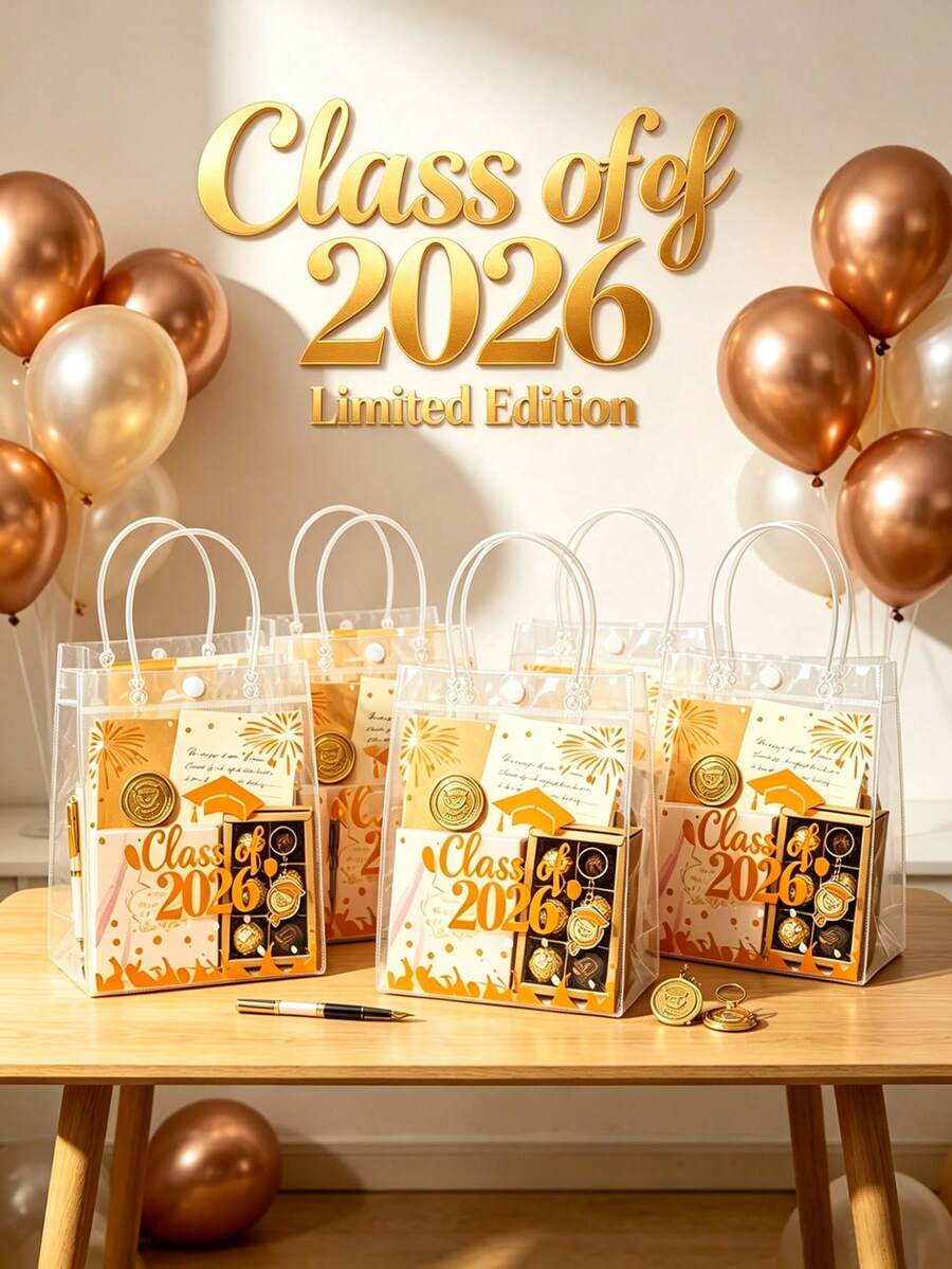 20个装 2026毕业透明礼品袋,带提手,耐用透明派对礼品袋,可重复使用PVC手提袋,按扣封口,完美适用于2026毕业派对、毕业礼物包装、毕业庆祝活动、糖果袋和毕业派对用品,也适用于婴儿派对、婚礼、新娘派对、生日、聚会、商务场合。5/10/20个装 - 多色 - 查看 1